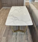 Torino spisebord -180 cm- Hvit stein - Gull rustfritt stål understell thumbnail