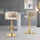 Las Vegas barstol - Svingbar- Beige italiensk fløyel & Gull rustfritt stål ben thumbnail