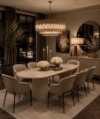 Malaga spisebord 200 cm - Lys beige understell i treverk - Oval greige  steinplate thumbnail