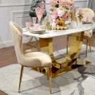 Las Vegas spisebord - 160 cm - Hvit stein plate & Gull understell i rustfritt stål thumbnail