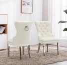Paris stol - Lys beige italiensk fløyel& Sølv rustfritt stål ben thumbnail