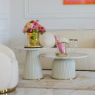 Valencia sofabord inkl sidebord - Beige & gull - Hvit steinplate  thumbnail