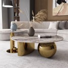 Orlando sofabord - Gull rustfritt stål understell & Hvit steinplate thumbnail