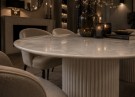 Malaga spisebord 200 cm - Lys beige understell i treverk - Oval greige  steinplate thumbnail