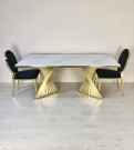 Beverly Hills spisebord - Hvit steinplate & Gull rustfritt stål understell  thumbnail