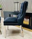 Paris stol - Sort italiensk fløyel & Sølv rustfritt stål ben thumbnail