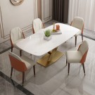 Bergen spisebord - 200 cm - hvit stein plate & Gull understell i rustfritt stål thumbnail