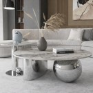 Orlando sofabord - Sølv rustfritt stål understell & Hvit steinplate thumbnail