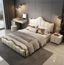 Luxury seng - King size - Synthetisk skinn - Lys beige thumbnail