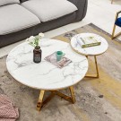 Manhattan sofabord inkl sidebord - Hvit marmor & gull rustfritt stål understell thumbnail