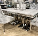 Miami spisebord-L 200 cm-  Grå marmor topplate & sølv understell thumbnail