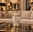 Leopard vase/urne - Gull & hvit - M thumbnail