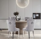 Paris stol - Lys beige italiensk fløyel & Sølv rustfritt stål ben thumbnail