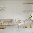 Las Vegas spisebord - 160 cm - Hvit stein plate & Gull understell i rustfritt stål thumbnail