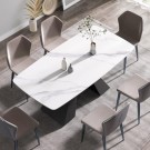 Belleville spisebord - Hvit stein plate & Sort rustfritt stål ben - L 200 cm thumbnail