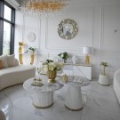 Valencia sofabord inkl sidebord - Beige & gull - Hvit steinplate  thumbnail