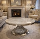 Milano sofabord - hvit stein plate & Sølv rustfritt stål thumbnail