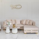 Valencia sofabord inkl sidebord - Beige & gull - Hvit steinplate  thumbnail