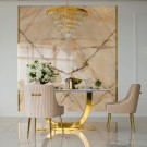 Las Vegas spisebord - 160 cm - Hvit stein plate & Gull understell i rustfritt stål thumbnail