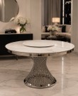 Milano spisebord inkl Lazy Susan - Sølv rustfritt stål - Hvit stein - Ø 120 cm thumbnail