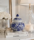 Glamour Urne/Vase - H 27 cm - Hvit og blå - Flower  thumbnail