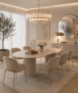 Malaga spisebord 200 cm - Lys beige understell i treverk - Oval greige  steinplate thumbnail
