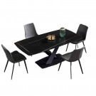 Stockholm spisebord - 200 cm - Ekte sort marmorplate & Sort understell i rustfritt metall  thumbnail