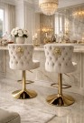 Madrid barstol - Svingbar & Justerbar - Beige fløyel & Gull rustfritt stål ben thumbnail