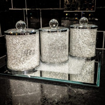 Oppevaringskrukke sett til te, sukker og kaffe med Swarovski krystaller-Sølv-3 stk