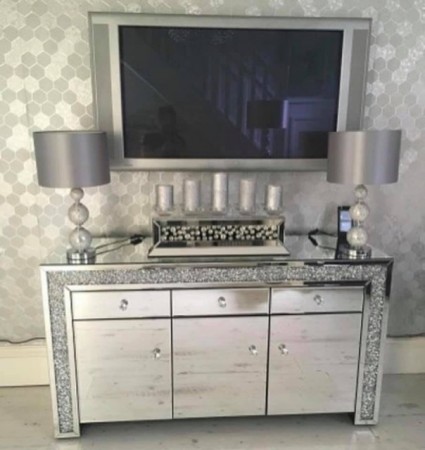 Cittadella skjenk/tv benk- Speilglass & krystaller - 3 dører & 3 skuffer- L 145 cm