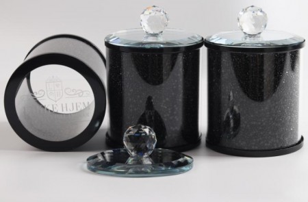 Crystalline oppevaringskrukke sett til te, sukker og kaffe med krystaller-Sort - 3 stk- Ø10, H14 cm