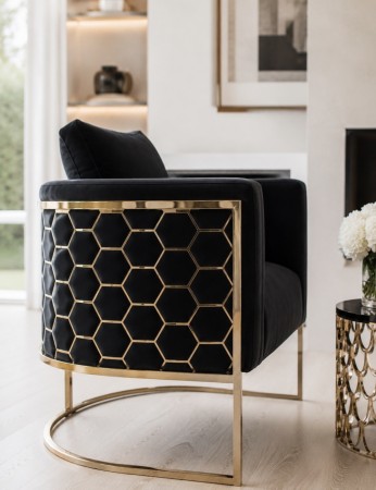 California lenestol - Sort velour & Gull rustfritt stål