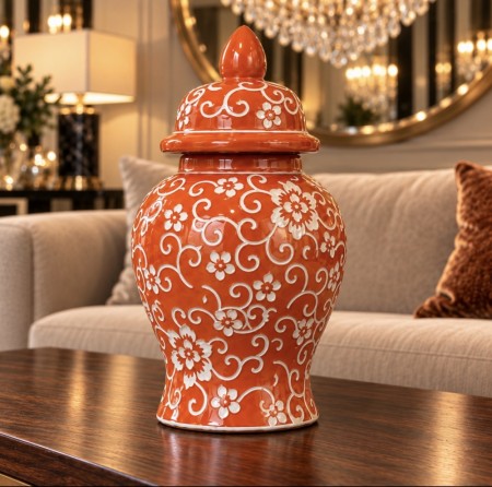 Ember vase/urne - Orange & Hvit - H 49 cm
