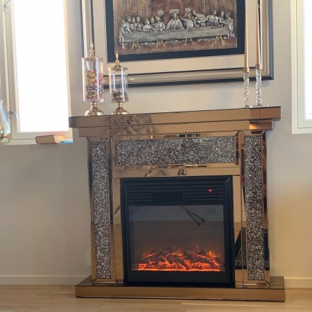 Livonia elektrisk peis i speilglass - Kobber m flammeeffekt W750-1500- M fjernkontroll