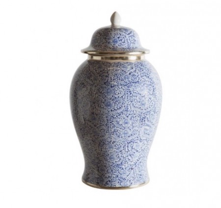 Glamour Urne/Vase large - H 46 cm blå, hvit og gull