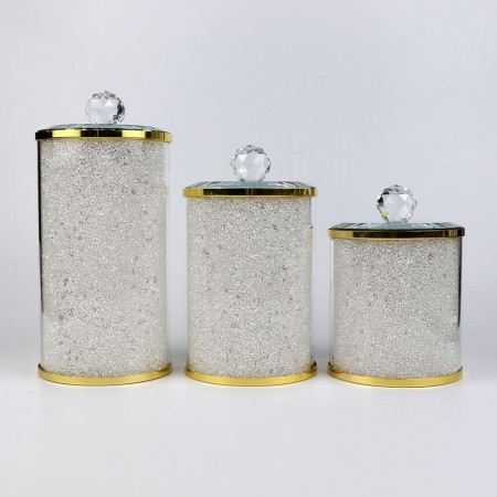 Crystalline oppbevaringskrukker m strass - 3 deler sett- Gull