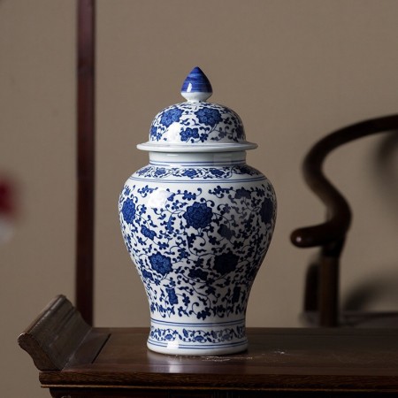 Glamour Urne/Vase large - H 46 cm Hvit og blå