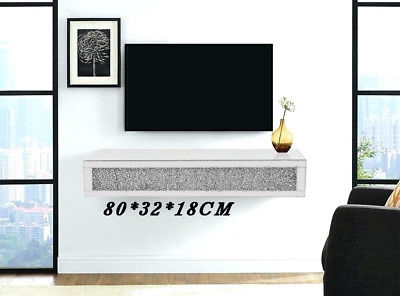 Royal vegg/ TV hylle i speilglass m krystall og skuff - L 80 cm