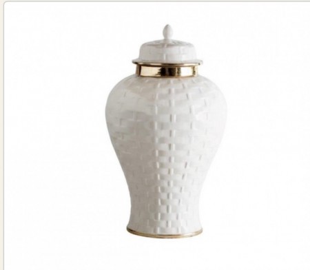 Glamour Urne/Vase large - H 46 cm ivory og gull m mønster