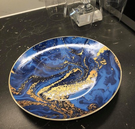 Chicago middagstallerken-M kant i 24 karat gul- blått- Ø 26cm