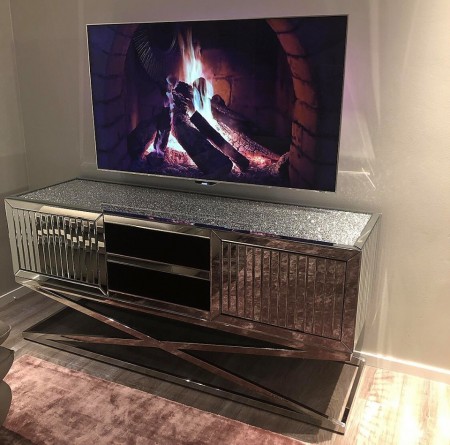 Rio tv benk m krsytall topplate - Rustfritt stål & Speil - L 165 cm