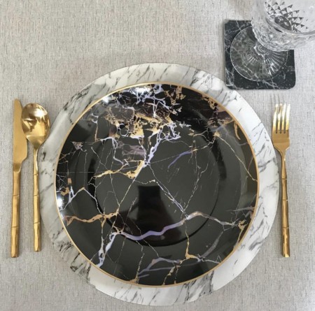 New York middagstallerken-M kant i 24 karat gull- sort - Ø 26 cm
