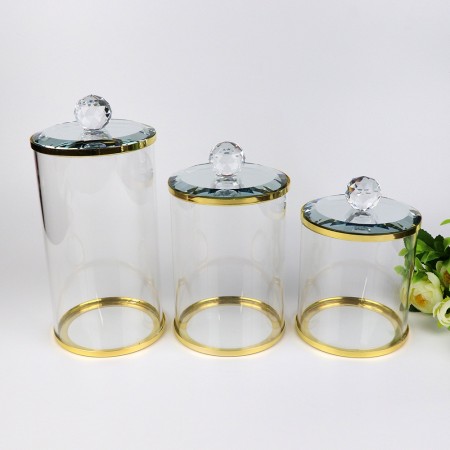 Crystalline oppbevaringskrukker u strass - 3 deler sett- Gull