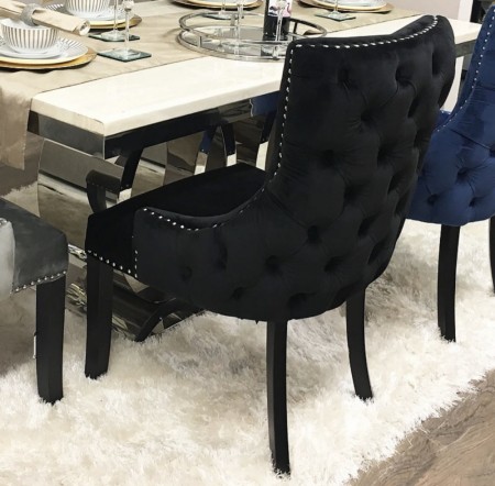 Manhattan spisestol- Sort velour- Sort ben