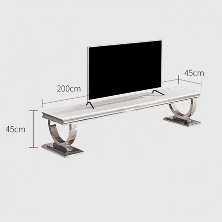 Ellington TV benk - L 200 cm- Hvit marmor plate & sølv understell